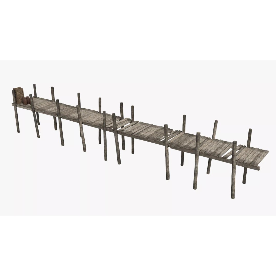 Arabian Dhow 3D Model – Traditional Wooden Vessel with Dock, FBX - View 9