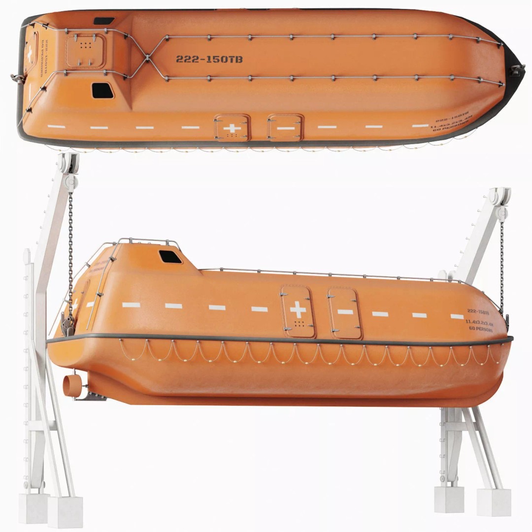 Freefall Lifeboat 3D Model – PBR Watercraft Asset, FBX & OBJ - View 2