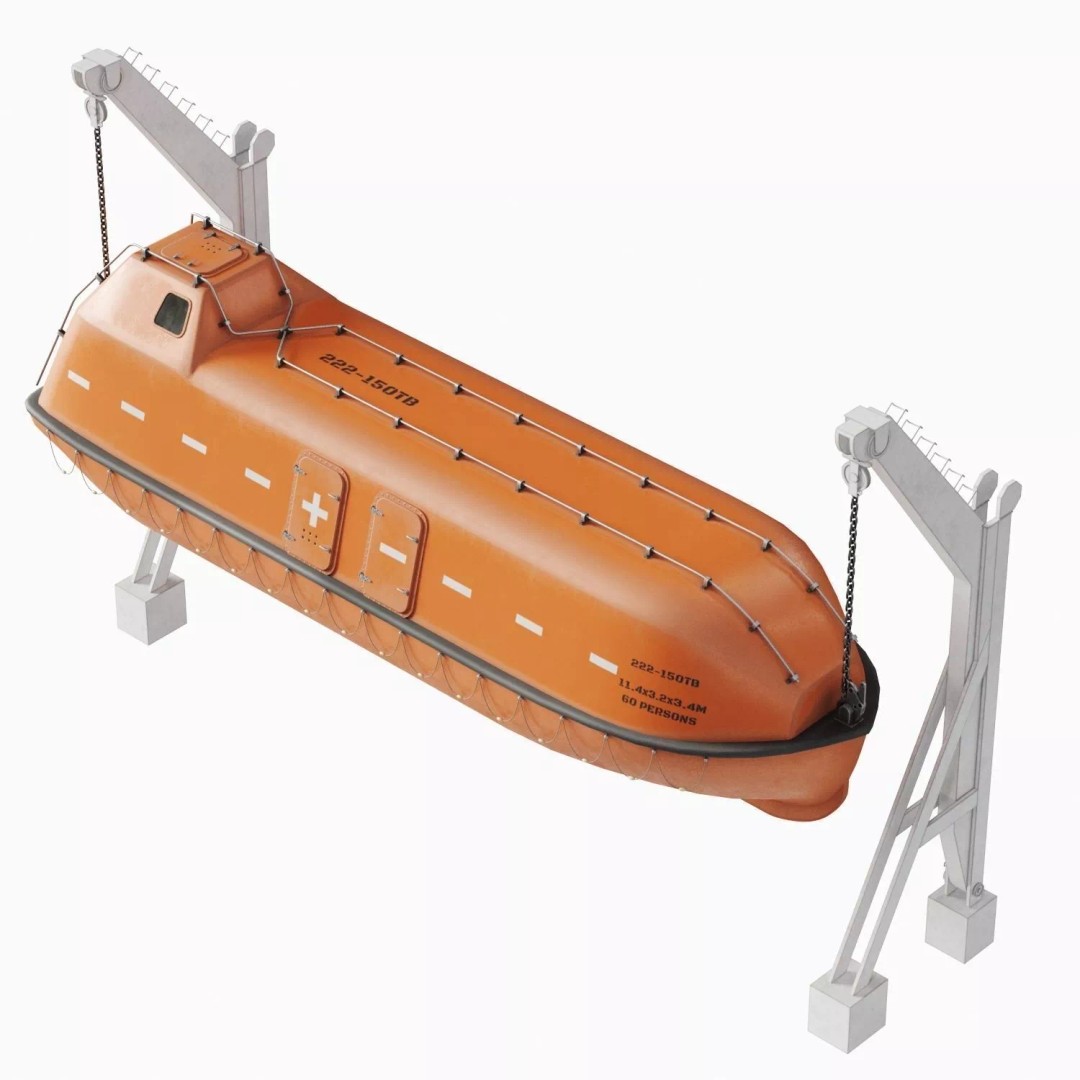 Freefall Lifeboat 3D Model – PBR Watercraft Asset, FBX & OBJ - View 4