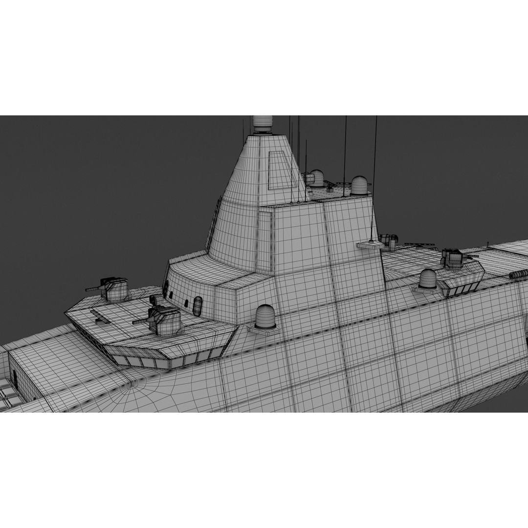 Stealth Navy Frigate 3D Model – High Detail Military Vessel, FBX, OBJ