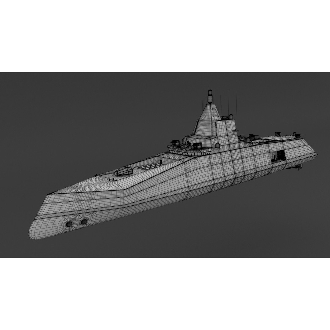 Stealth Navy Frigate 3D Model – High Detail Military Vessel, FBX, OBJ - View 10