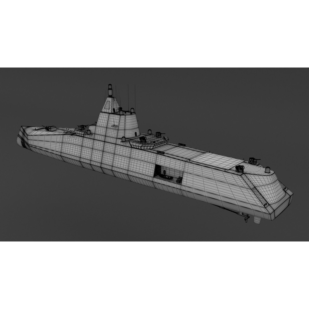 Stealth Navy Frigate 3D Model – High Detail Military Vessel, FBX, OBJ - View 11