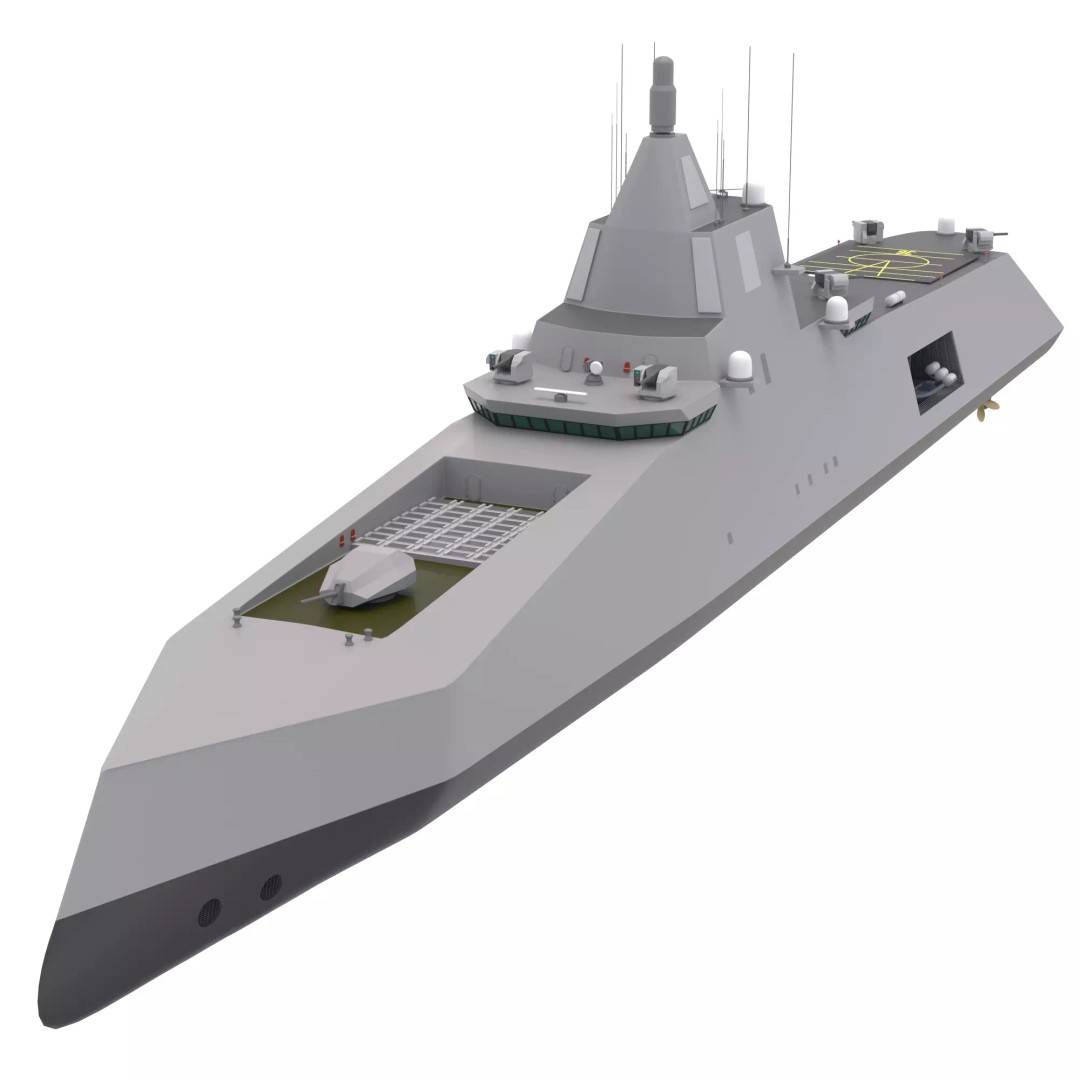 Stealth Navy Frigate 3D Model – High Detail Military Vessel, FBX, OBJ - View 2