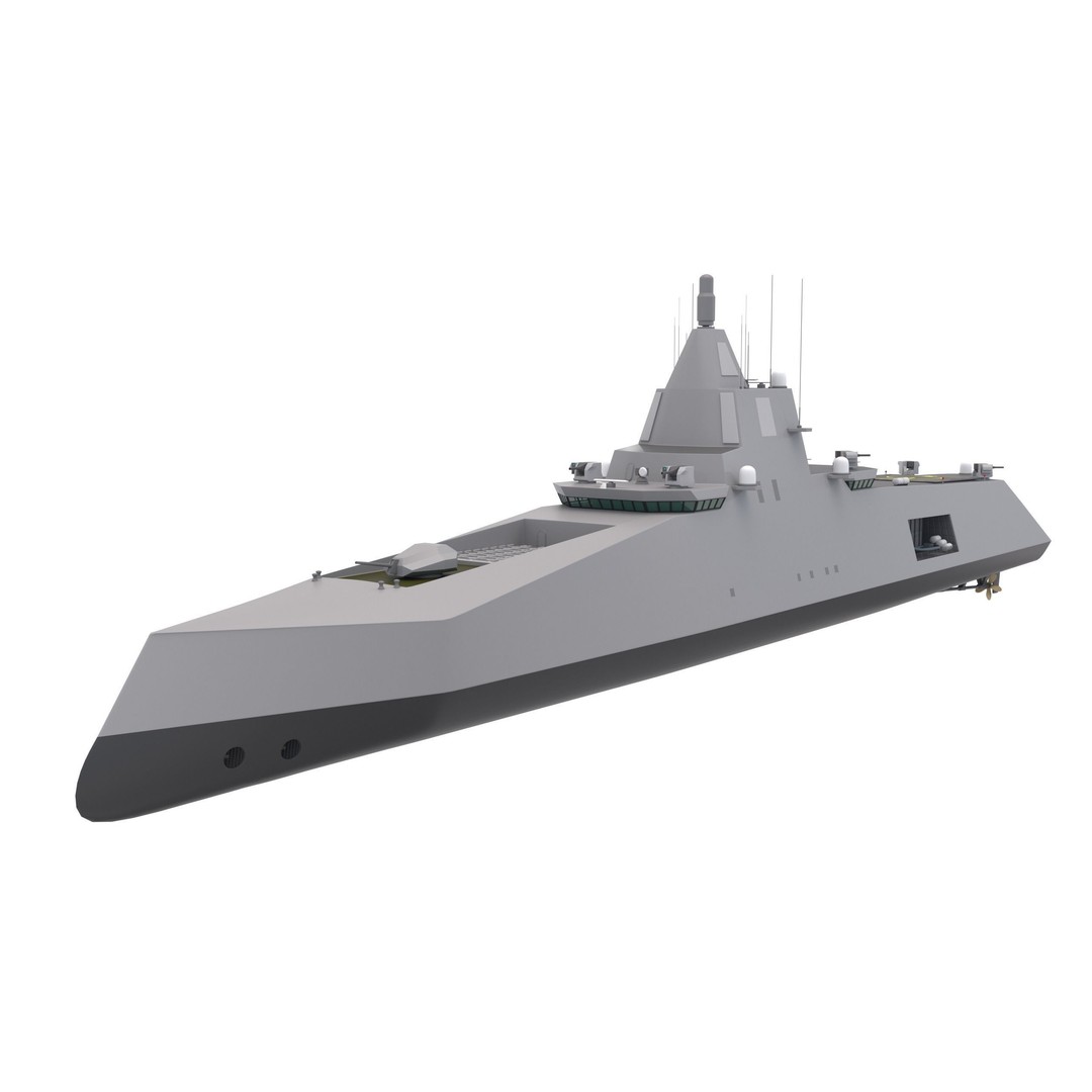 Stealth Navy Frigate 3D Model – High Detail Military Vessel, FBX, OBJ - View 3