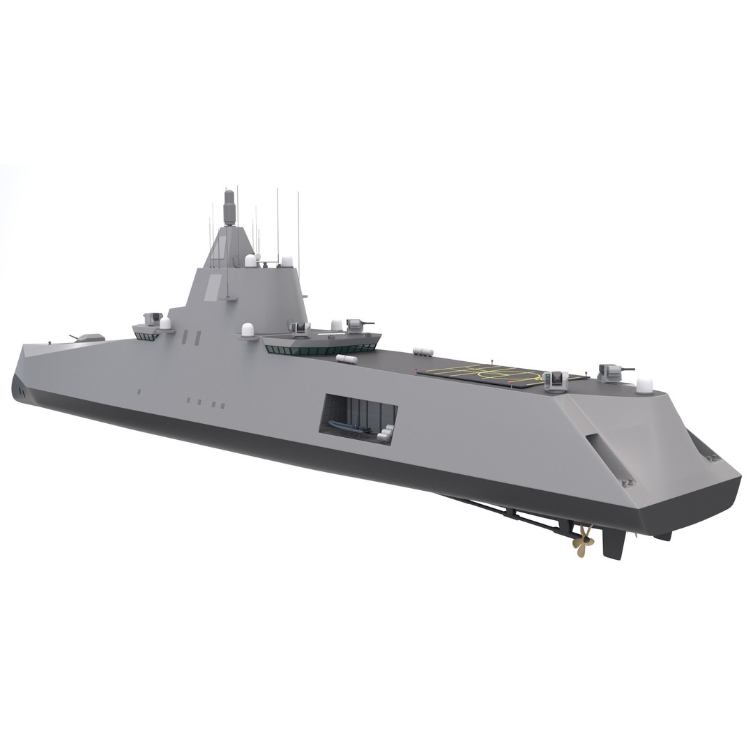 Stealth Navy Frigate 3D Model – High Detail Military Vessel, FBX, OBJ - View 4