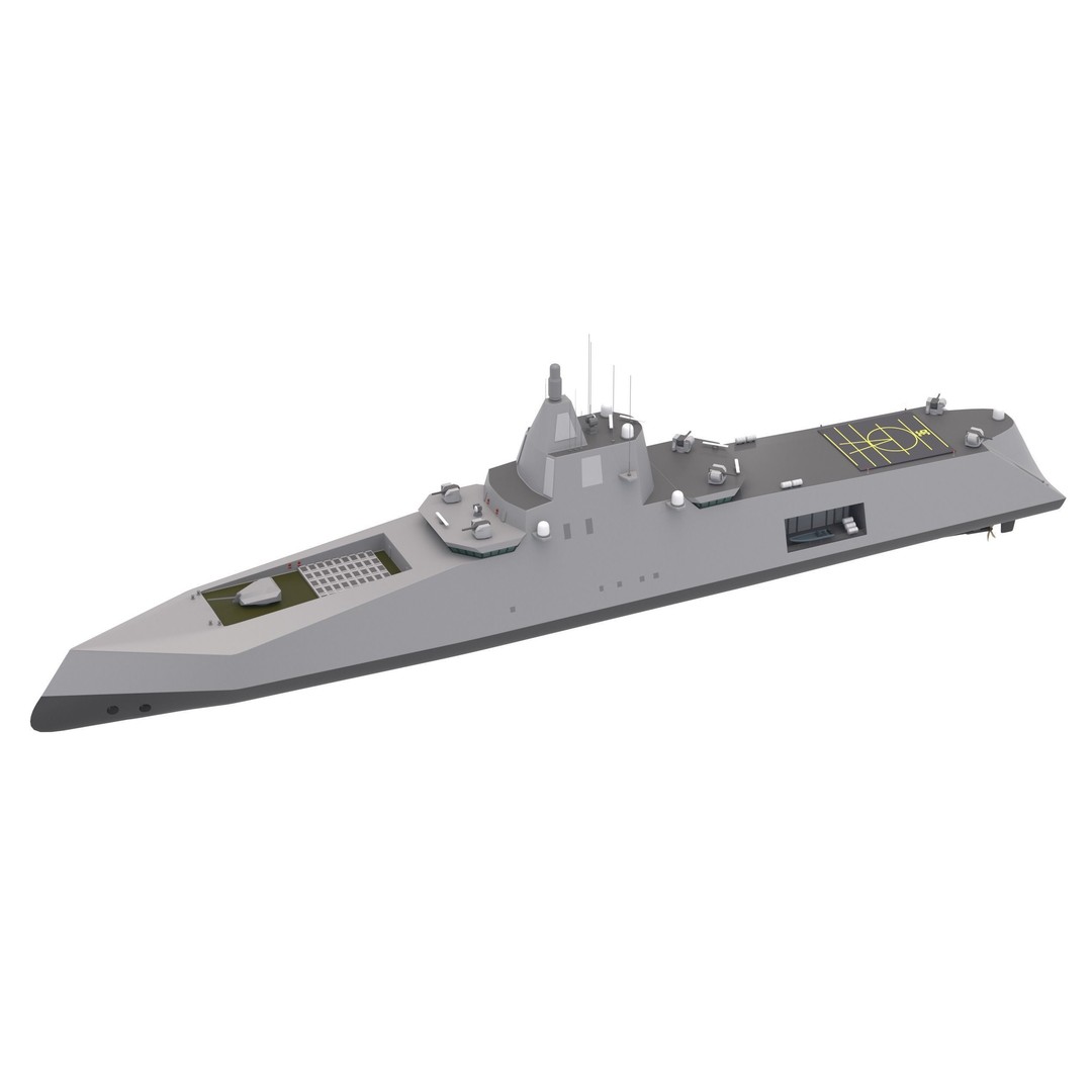 Stealth Navy Frigate 3D Model – High Detail Military Vessel, FBX, OBJ - View 6