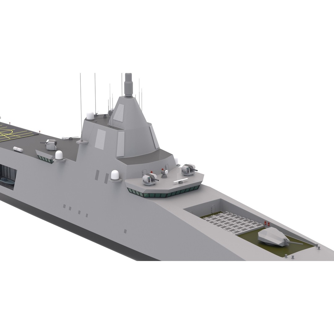 Stealth Navy Frigate 3D Model – High Detail Military Vessel, FBX, OBJ - View 7