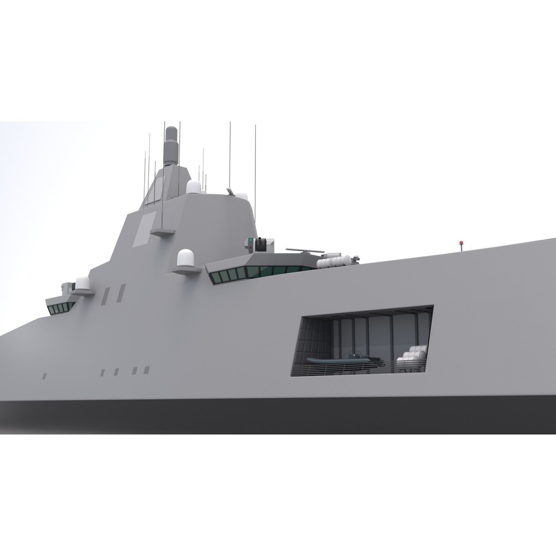 Stealth Navy Frigate 3D Model – High Detail Military Vessel, FBX, OBJ - View 8