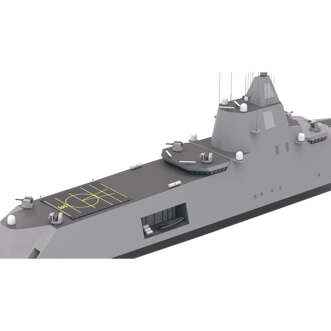 Stealth Navy Frigate 3D Model – High Detail Military Vessel, FBX, OBJ - View 9