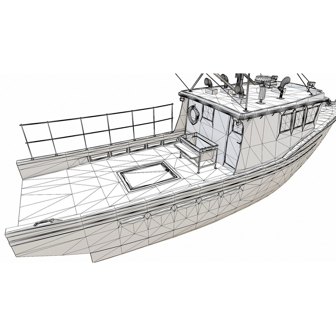 Fishing Boat 3D Model – Low Poly PBR Game Asset, FBX, OBJ