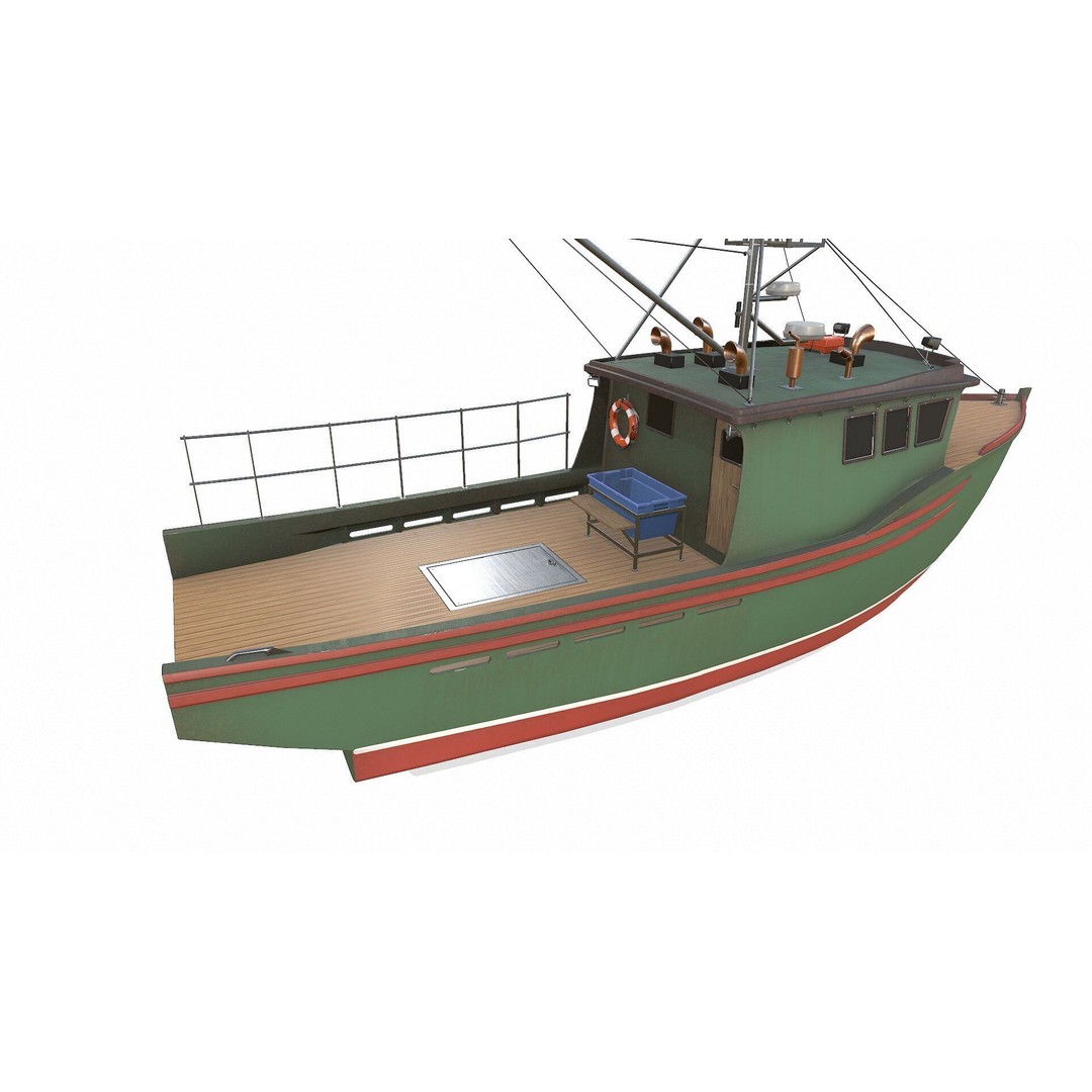 Fishing Boat 3D Model – Low Poly PBR Game Asset, FBX, OBJ - View 11