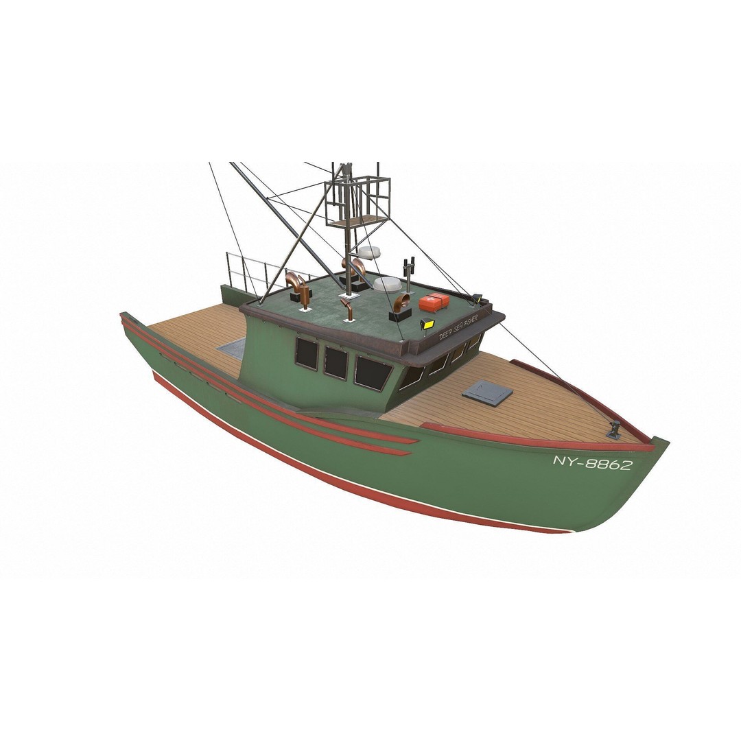 Fishing Boat 3D Model – Low Poly PBR Game Asset, FBX, OBJ - View 15