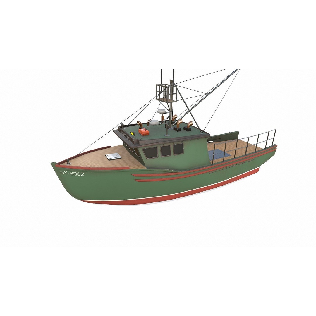 Fishing Boat 3D Model – Low Poly PBR Game Asset, FBX, OBJ - View 3
