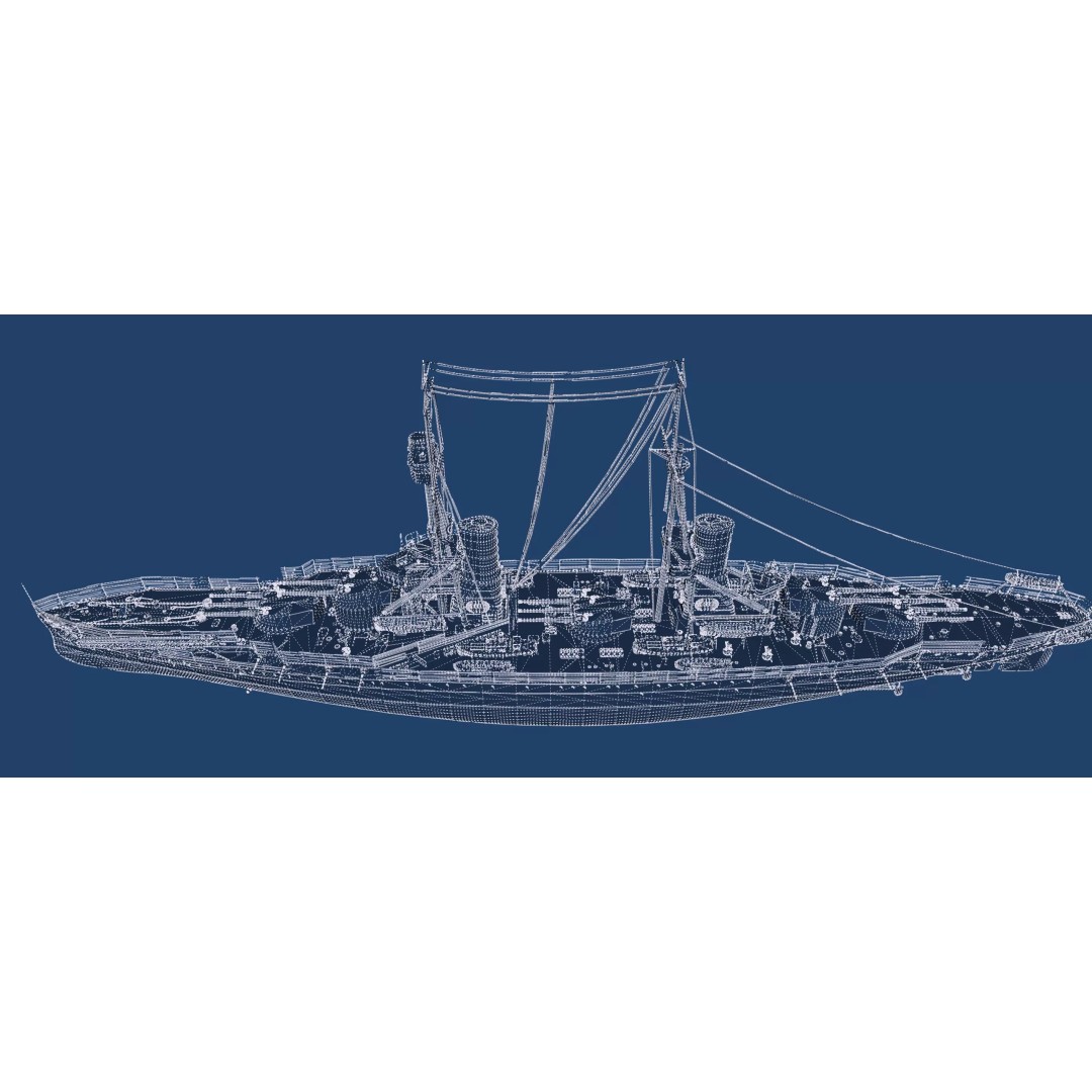 WW1 Detailed Steam Generic Battleship 3D Model – Textured Naval Asset, Lumion Ready