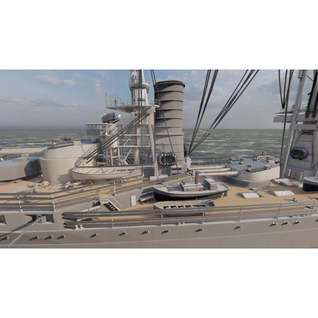 WW1 Detailed Steam Generic Battleship 3D Model – Textured Naval Asset, Lumion Ready - View 12