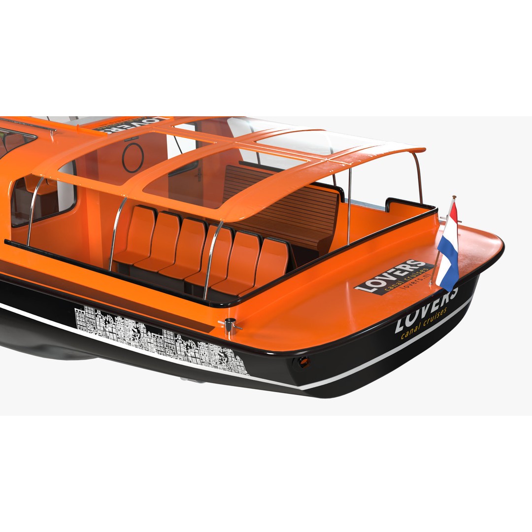 Amsterdam Canal Orange Cruise Boat 3D Model – PBR Textured, FBX & OBJ Formats - View 12