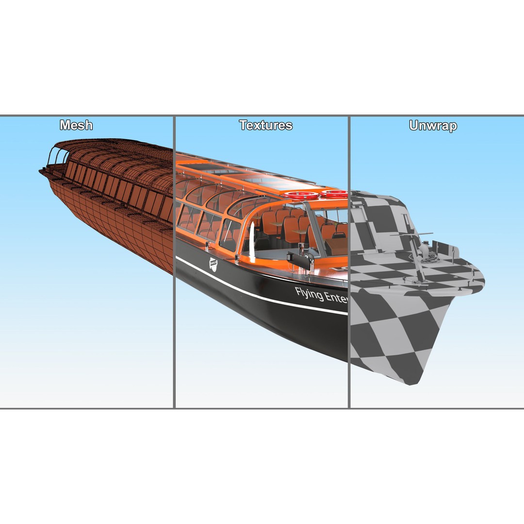 Amsterdam Canal Orange Cruise Boat 3D Model – PBR Textured, FBX & OBJ Formats - View 16
