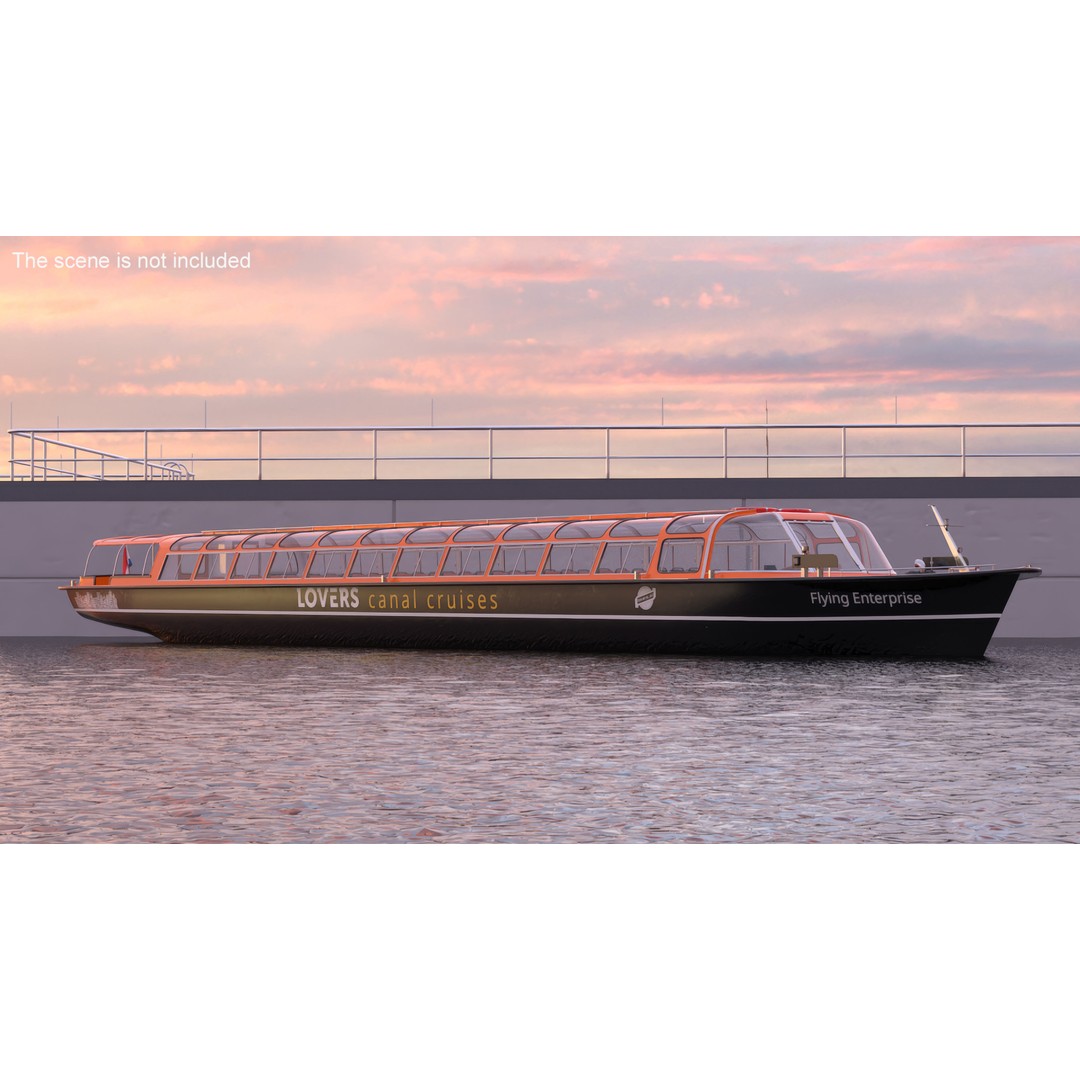 Amsterdam Canal Orange Cruise Boat 3D Model – PBR Textured, FBX & OBJ Formats - View 2