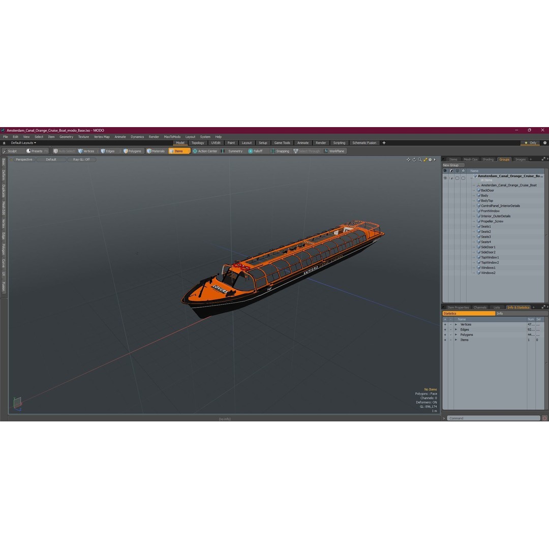 Amsterdam Canal Orange Cruise Boat 3D Model – PBR Textured, FBX & OBJ Formats - View 22