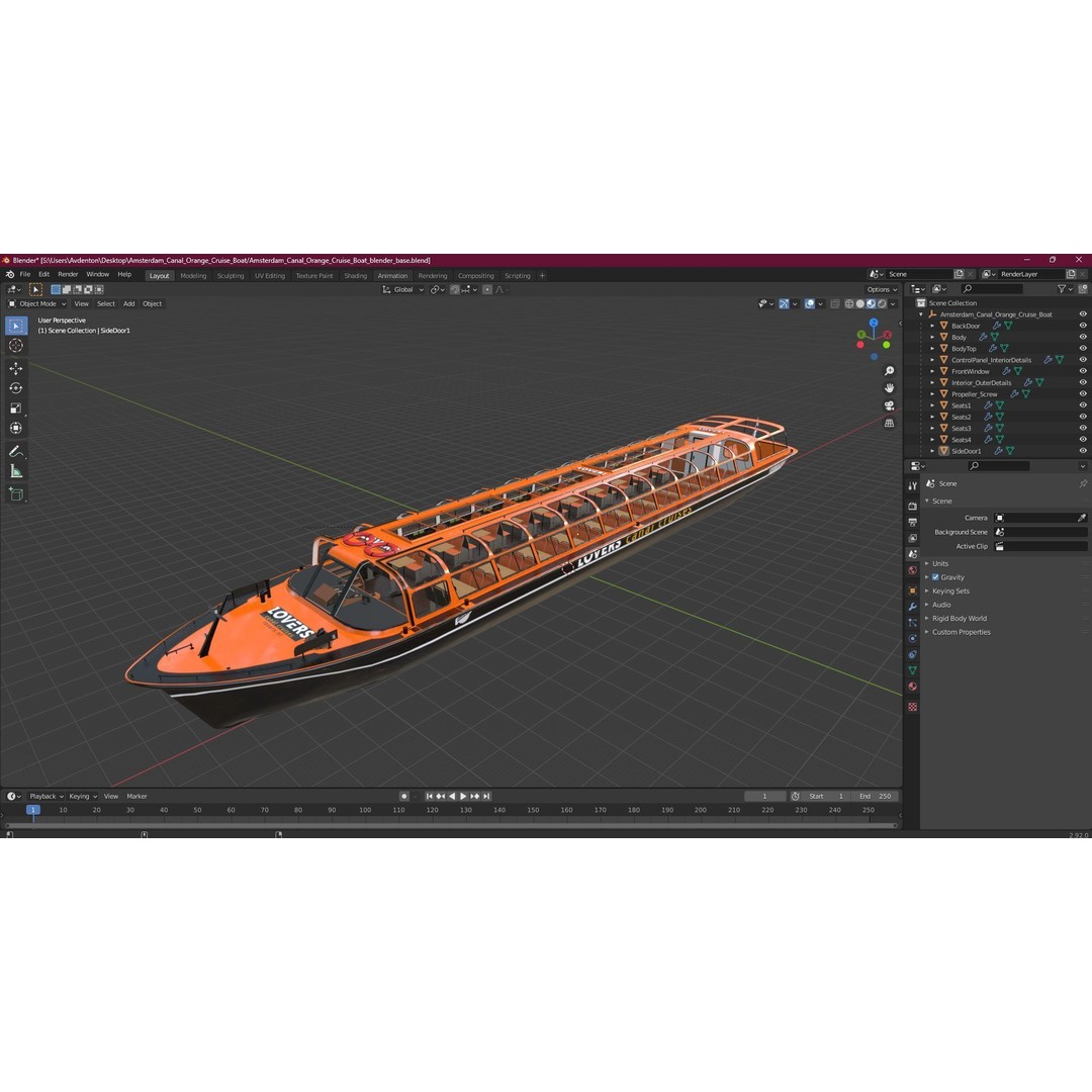 Amsterdam Canal Orange Cruise Boat 3D Model – PBR Textured, FBX & OBJ Formats - View 23