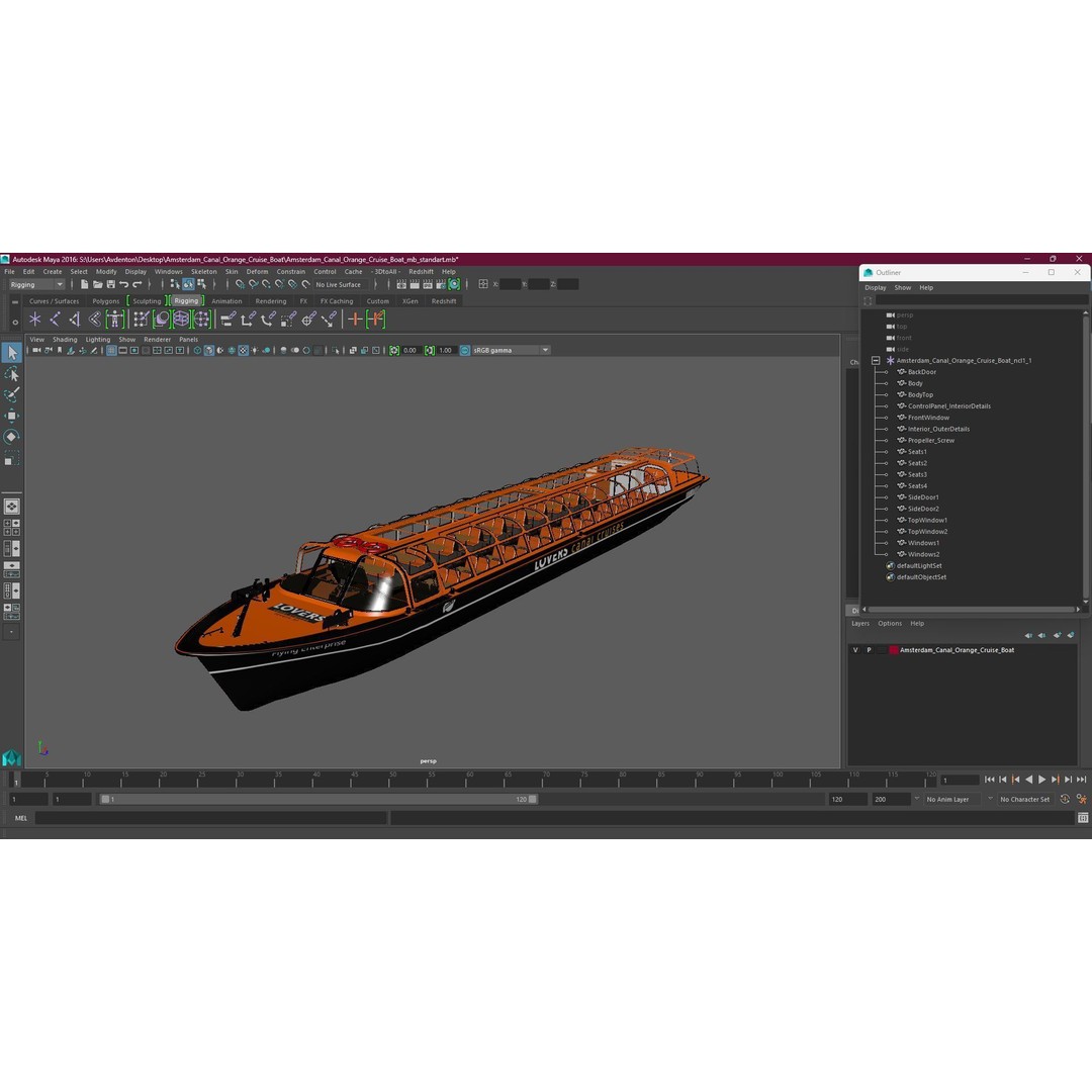 Amsterdam Canal Orange Cruise Boat 3D Model – PBR Textured, FBX & OBJ Formats - View 24