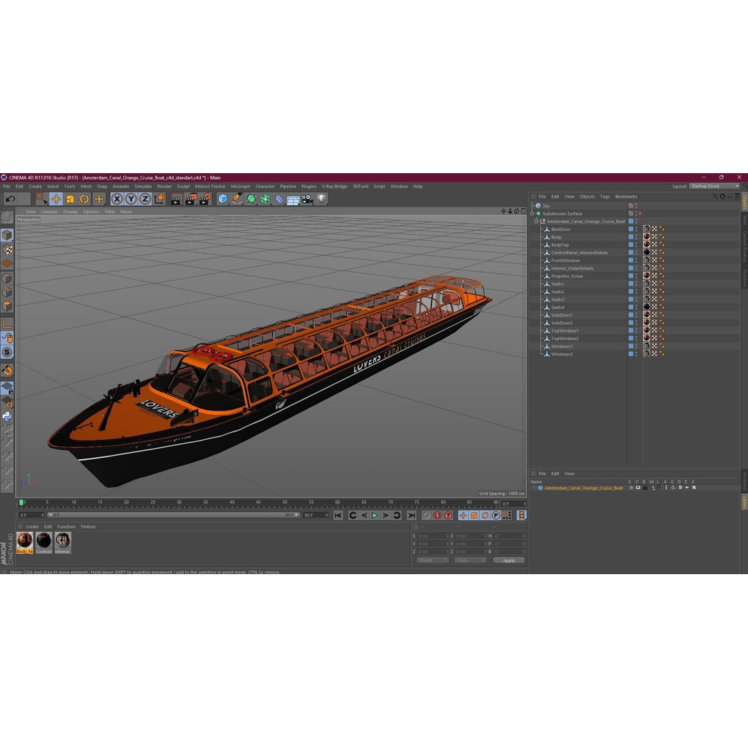 Amsterdam Canal Orange Cruise Boat 3D Model – PBR Textured, FBX & OBJ Formats - View 25