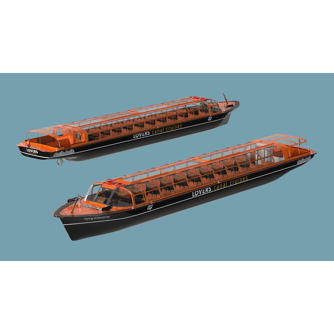 Amsterdam Canal Orange Cruise Boat 3D Model – PBR Textured, FBX & OBJ Formats - View 4