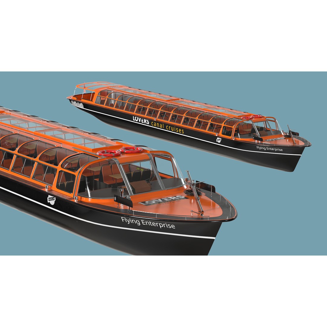 Amsterdam Canal Orange Cruise Boat 3D Model – PBR Textured, FBX & OBJ Formats - View 5