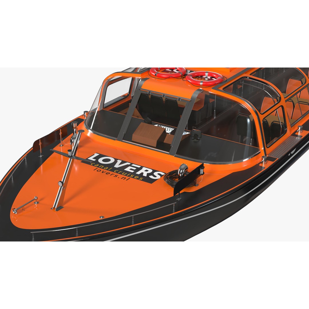 Amsterdam Canal Orange Cruise Boat 3D Model – PBR Textured, FBX & OBJ Formats - View 6