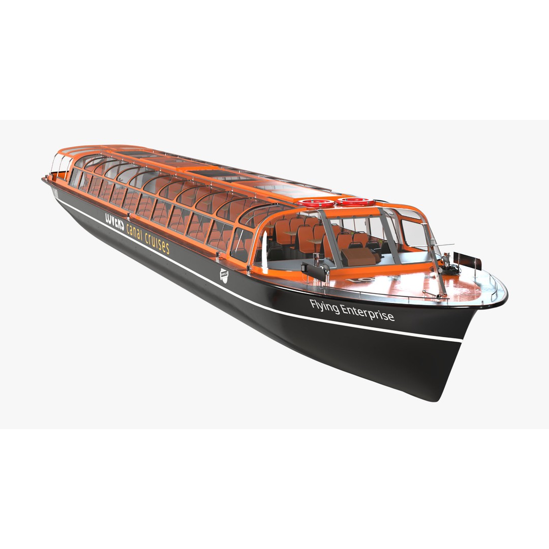 Amsterdam Canal Orange Cruise Boat 3D Model – PBR Textured, FBX & OBJ Formats - View 7
