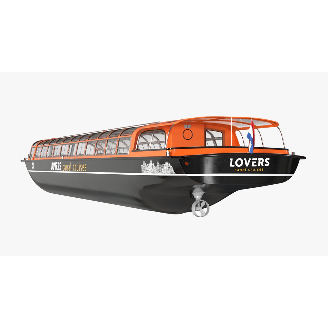 Amsterdam Canal Orange Cruise Boat 3D Model – PBR Textured, FBX & OBJ Formats - View 8
