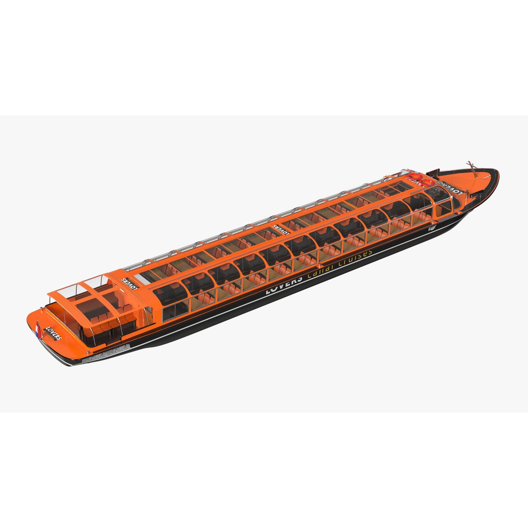 Amsterdam Canal Orange Cruise Boat 3D Model – PBR Textured, FBX & OBJ Formats - View 9