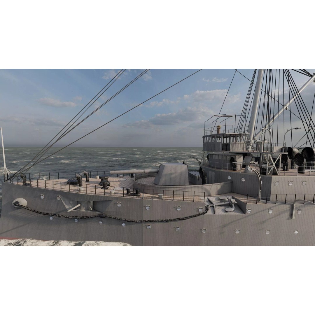 Late 1800s Royal Navy Cruiser 3D Model – High Detail, Game-Ready, Lumion - View 10
