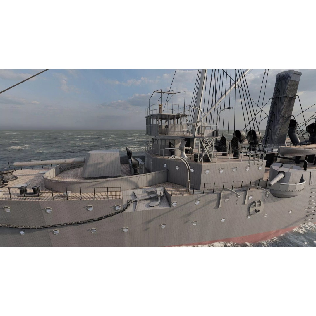 Late 1800s Royal Navy Cruiser 3D Model – High Detail, Game-Ready, Lumion - View 11