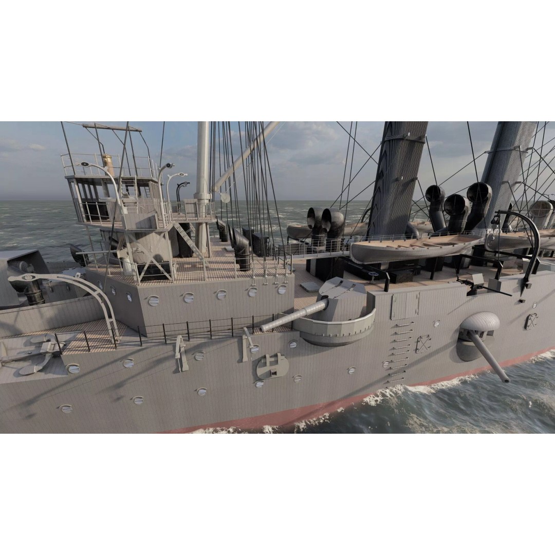 Late 1800s Royal Navy Cruiser 3D Model – High Detail, Game-Ready, Lumion - View 12