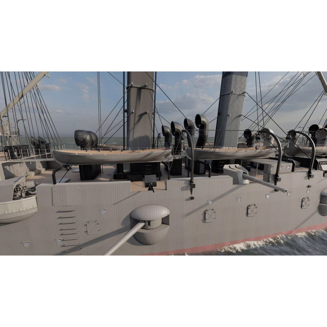 Late 1800s Royal Navy Cruiser 3D Model – High Detail, Game-Ready, Lumion - View 13