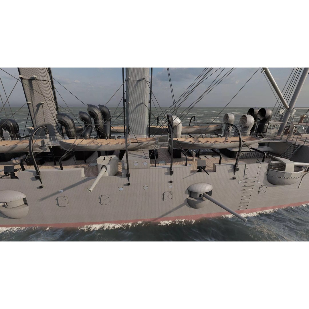 Late 1800s Royal Navy Cruiser 3D Model – High Detail, Game-Ready, Lumion - View 14