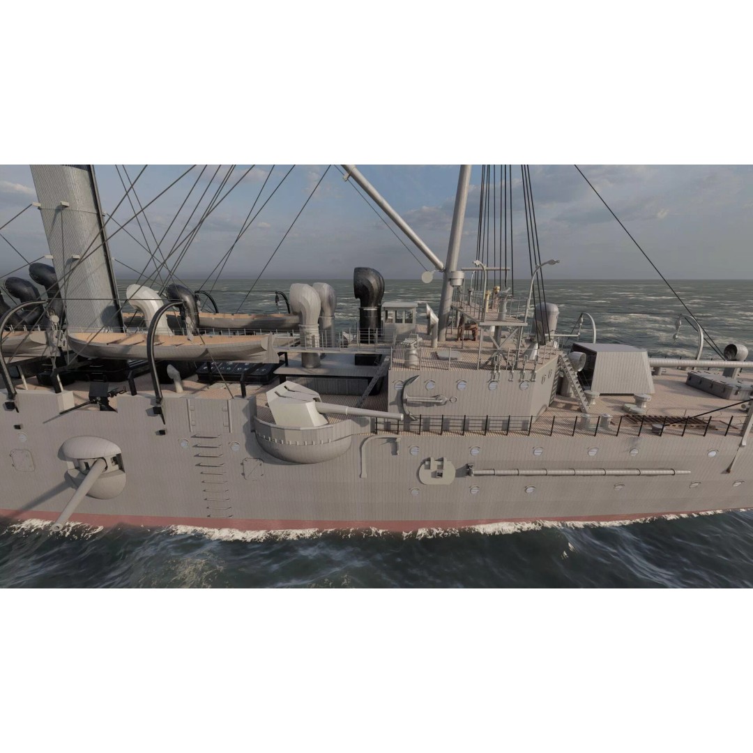 Late 1800s Royal Navy Cruiser 3D Model – High Detail, Game-Ready, Lumion - View 15