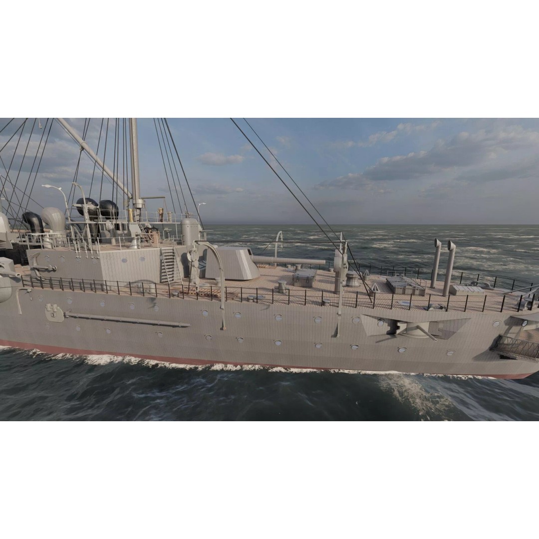 Late 1800s Royal Navy Cruiser 3D Model – High Detail, Game-Ready, Lumion - View 16