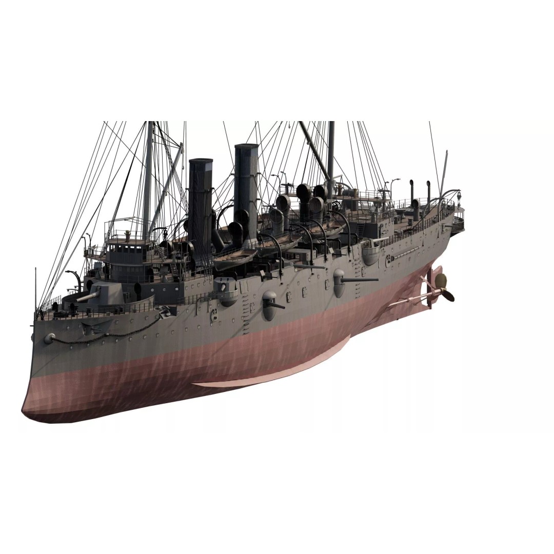 Late 1800s Royal Navy Cruiser 3D Model – High Detail, Game-Ready, Lumion - View 2