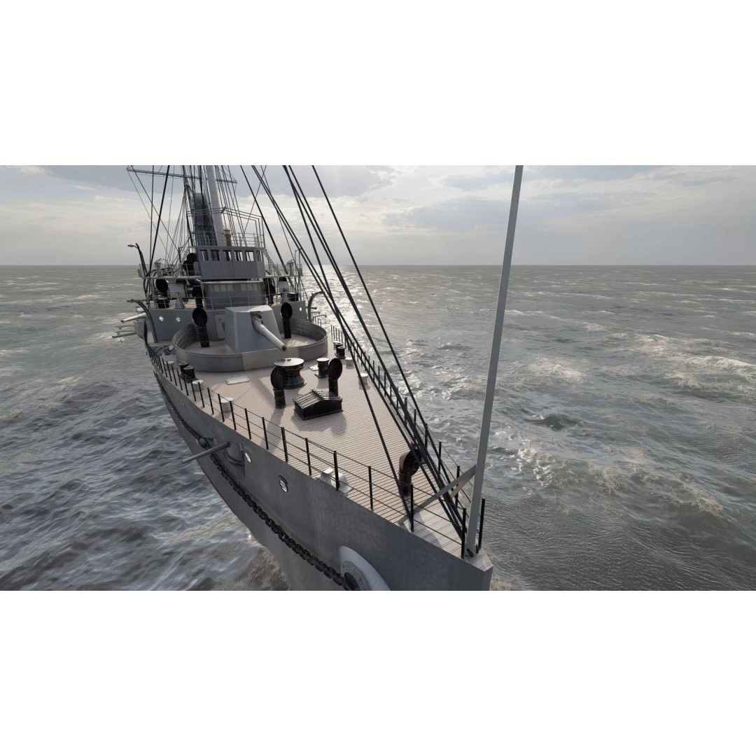 Late 1800s Royal Navy Cruiser 3D Model – High Detail, Game-Ready, Lumion - View 25