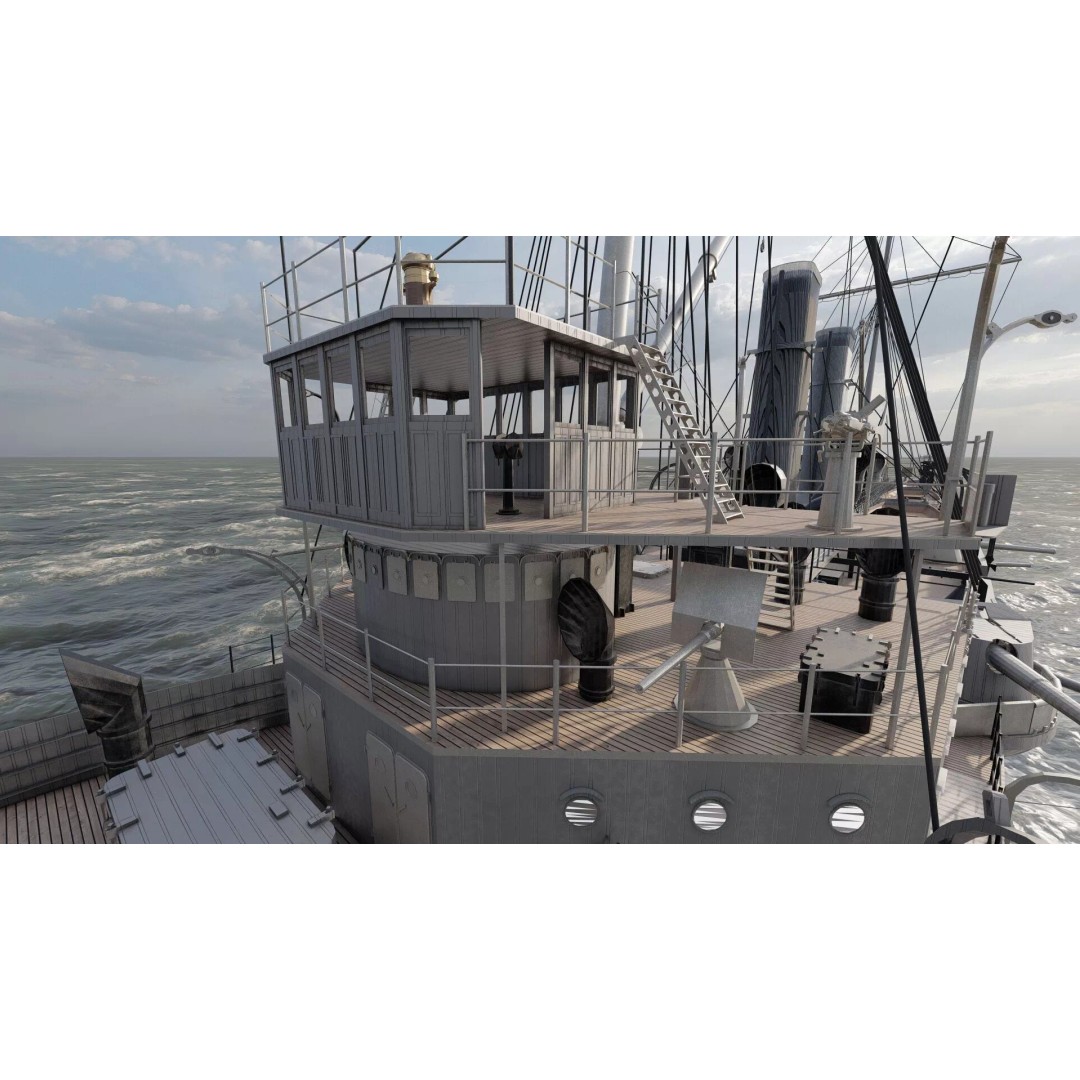 Late 1800s Royal Navy Cruiser 3D Model – High Detail, Game-Ready, Lumion - View 29