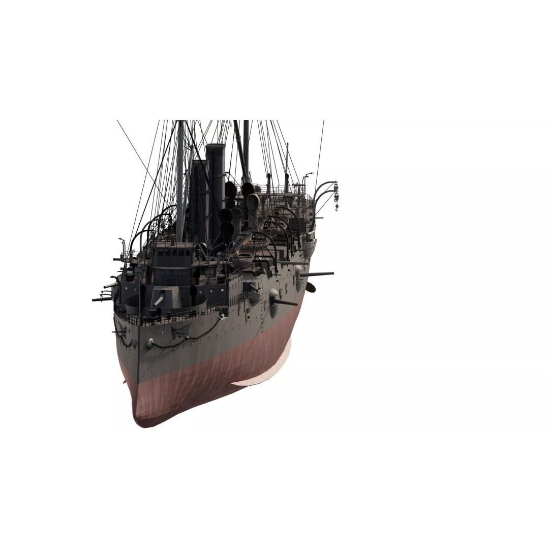 Late 1800s Royal Navy Cruiser 3D Model – High Detail, Game-Ready, Lumion - View 3