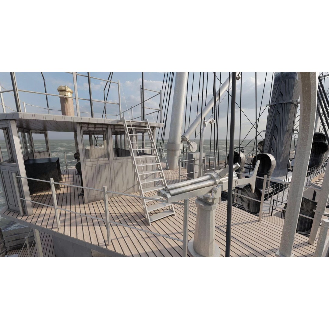 Late 1800s Royal Navy Cruiser 3D Model – High Detail, Game-Ready, Lumion - View 30