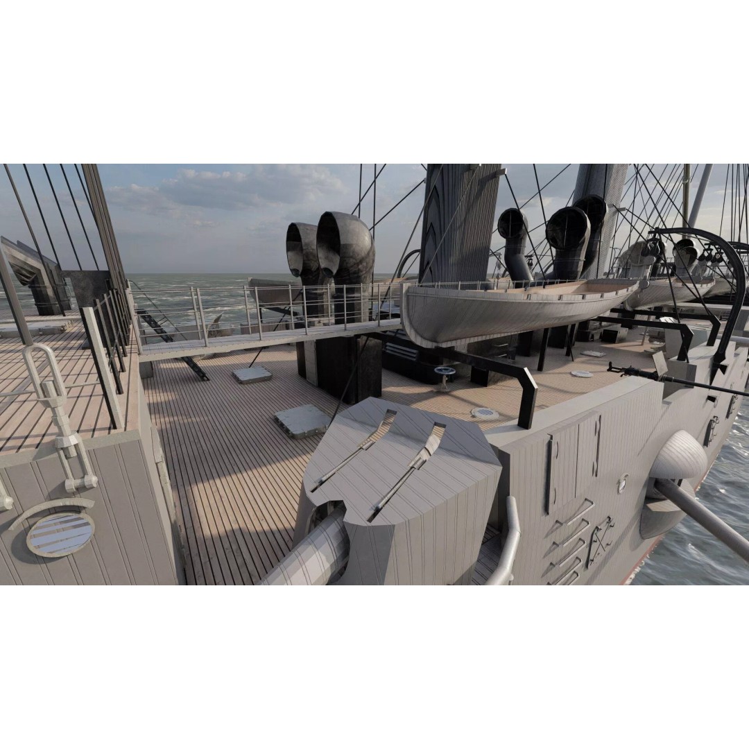 Late 1800s Royal Navy Cruiser 3D Model – High Detail, Game-Ready, Lumion - View 31