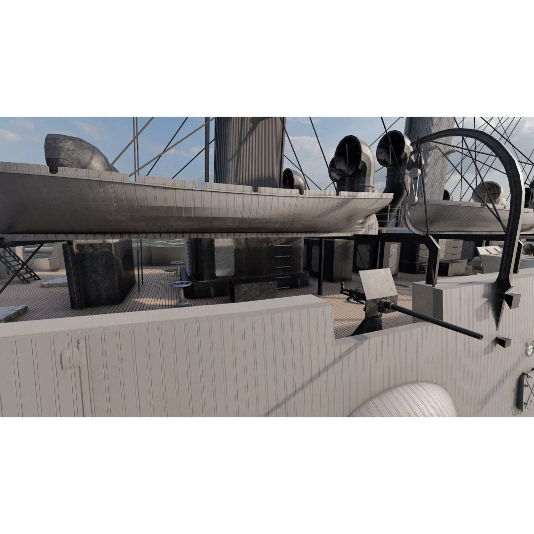 Late 1800s Royal Navy Cruiser 3D Model – High Detail, Game-Ready, Lumion - View 32