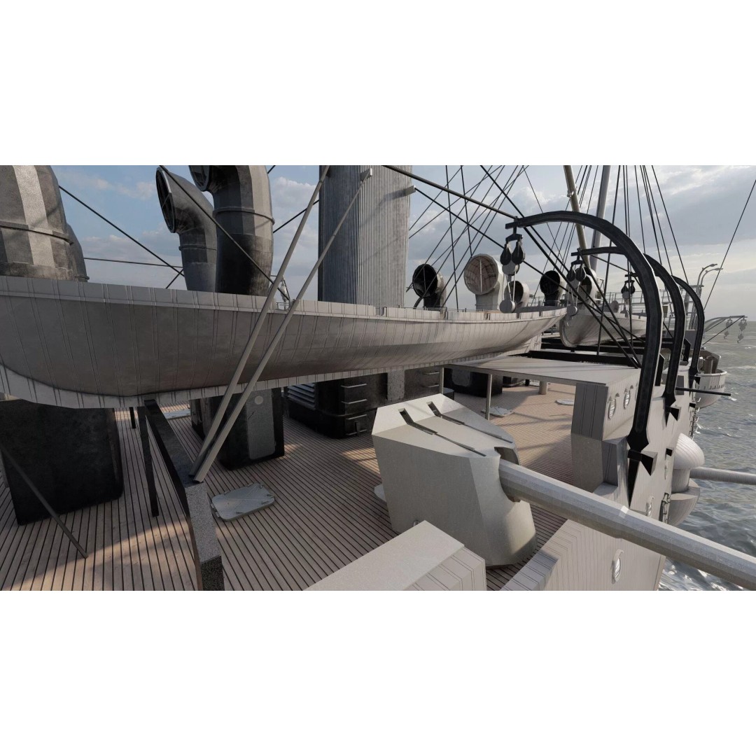 Late 1800s Royal Navy Cruiser 3D Model – High Detail, Game-Ready, Lumion - View 34