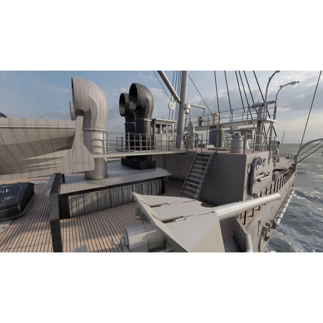 Late 1800s Royal Navy Cruiser 3D Model – High Detail, Game-Ready, Lumion - View 37
