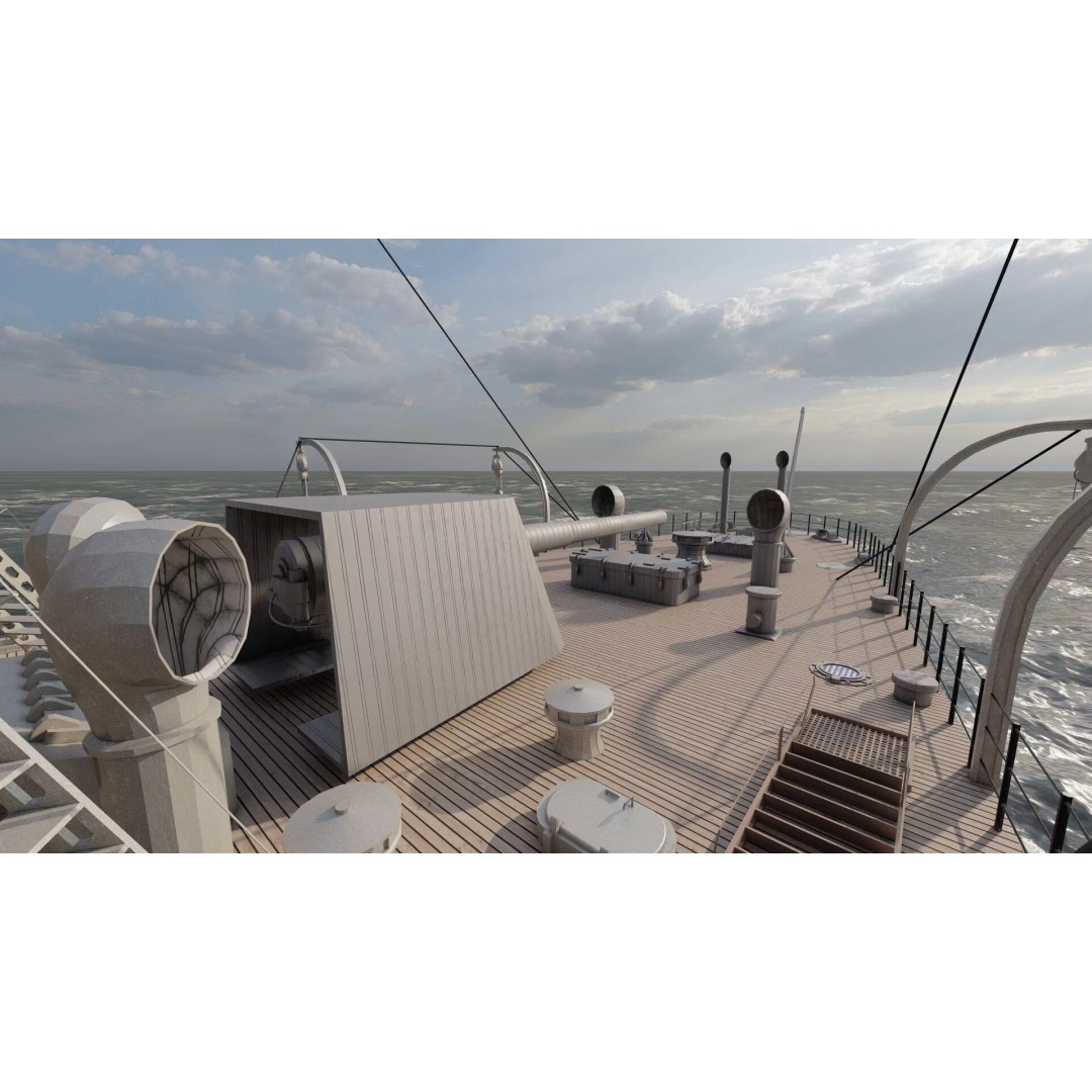 Late 1800s Royal Navy Cruiser 3D Model – High Detail, Game-Ready, Lumion - View 39