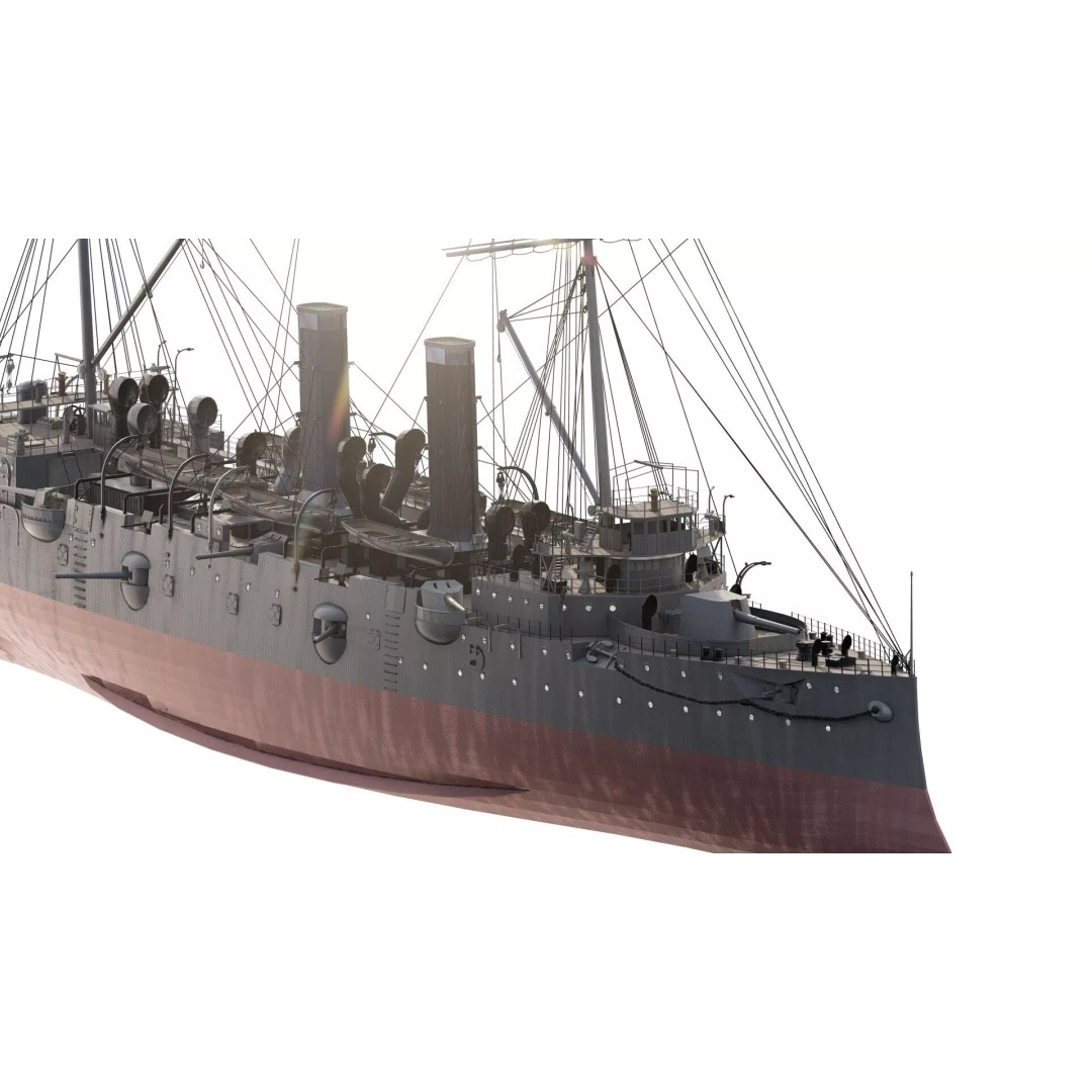 Late 1800s Royal Navy Cruiser 3D Model – High Detail, Game-Ready, Lumion - View 4